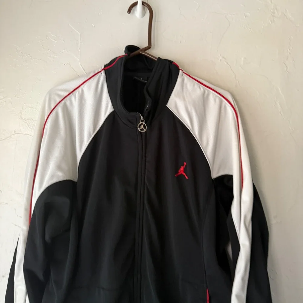 Jordan Vintage Mens Track Jacket Black‎ White Red Zip Up Athletic Full Zip  XL